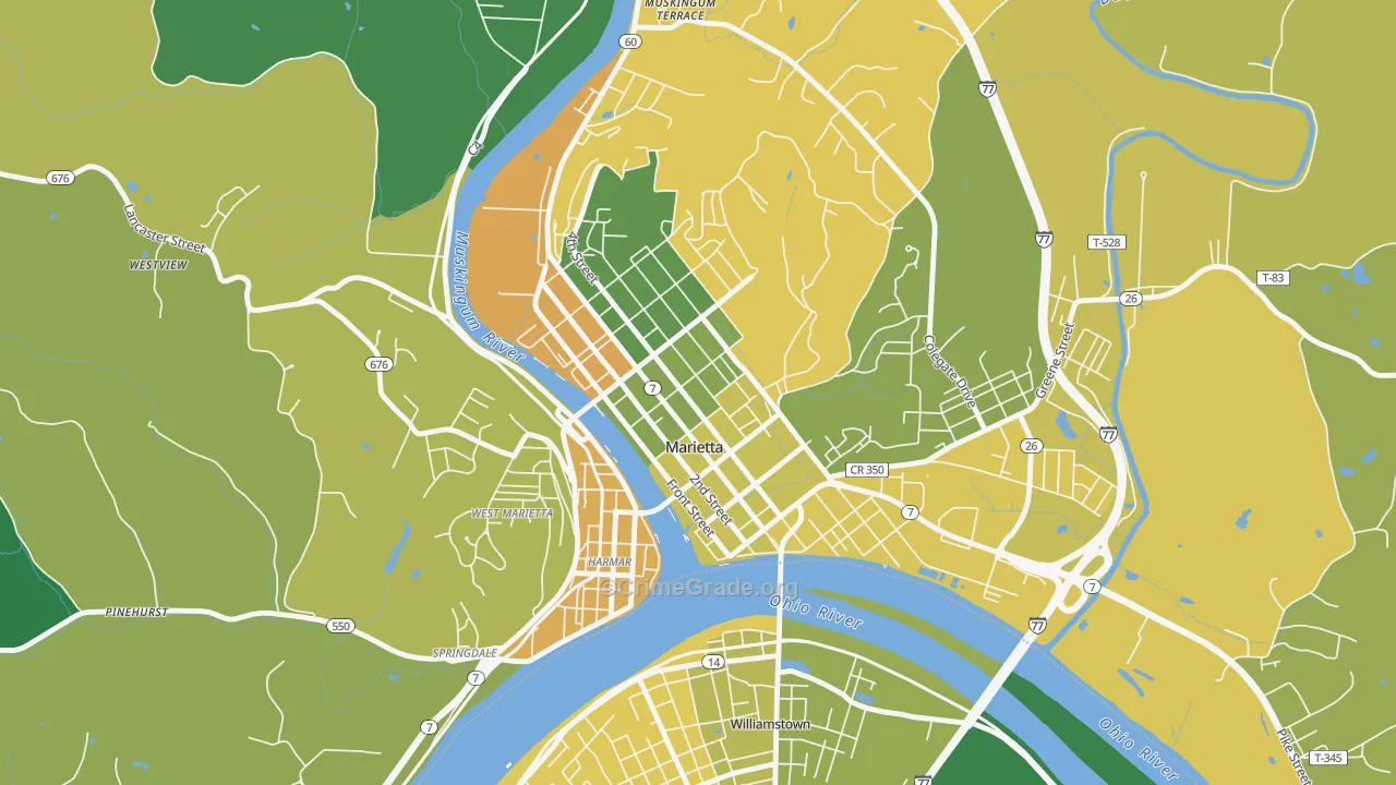Marietta Historic District, Marietta, OH Map of Burglary Rates