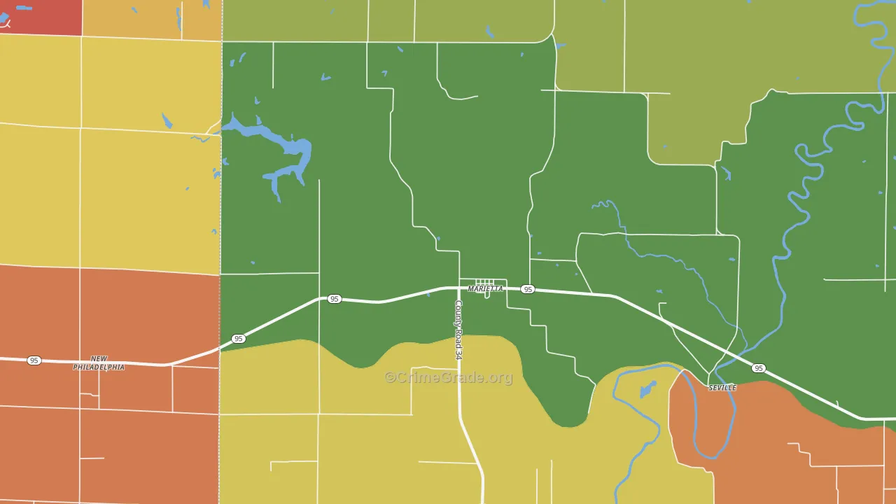 Marietta, IL Map of Burglary Rates