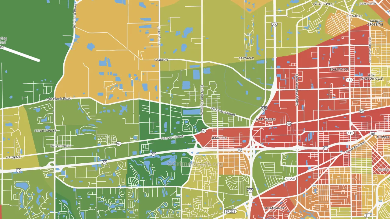 Marietta, Jacksonville, FL Map of Burglary Rates