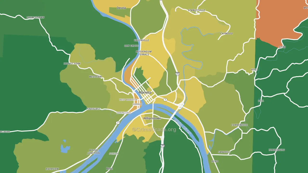 Marietta, OH Map of Burglary Rates
