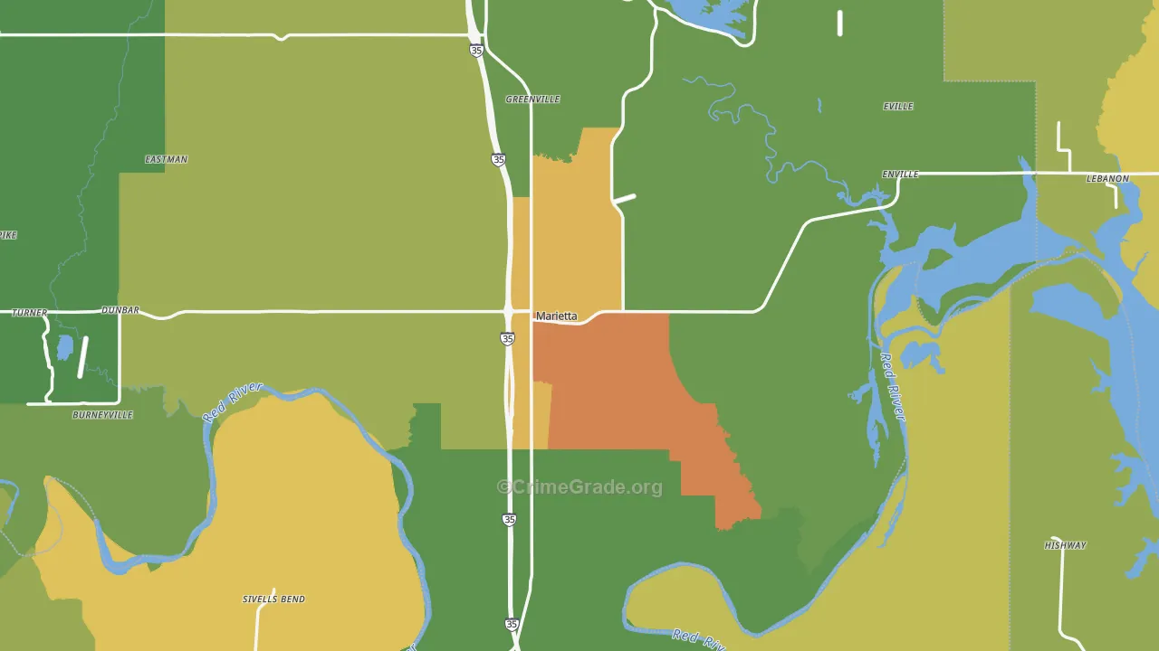 Marietta, OK Map of Burglary Rates