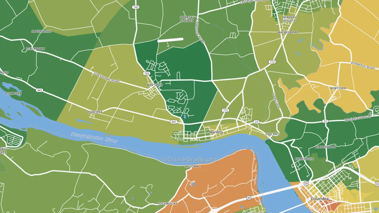Marietta, PA Map of Burglary Rates