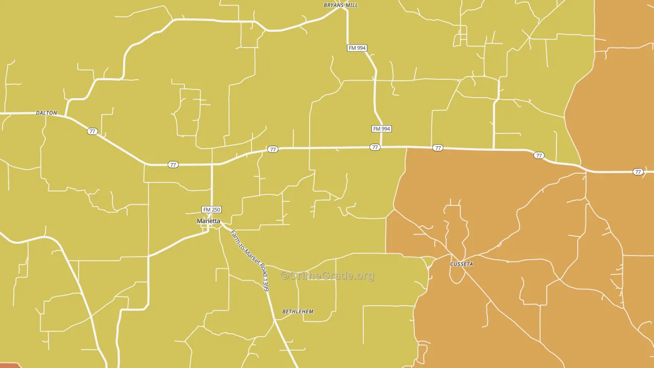 Marietta, TX Map of Burglary Rates