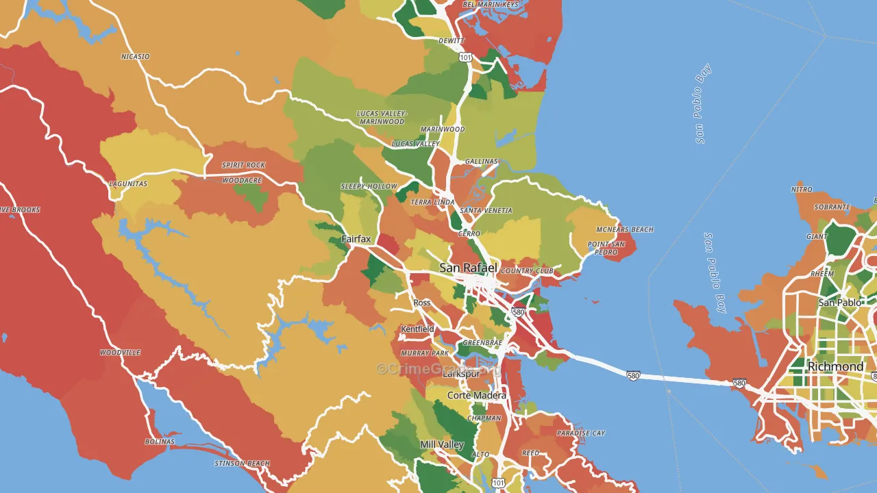 Marin County, CA Map of Burglary Rates