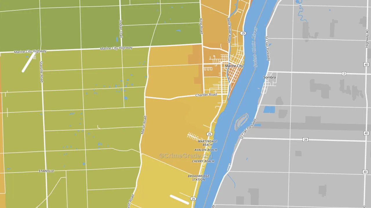 Marine City, MI Map of Burglary Rates