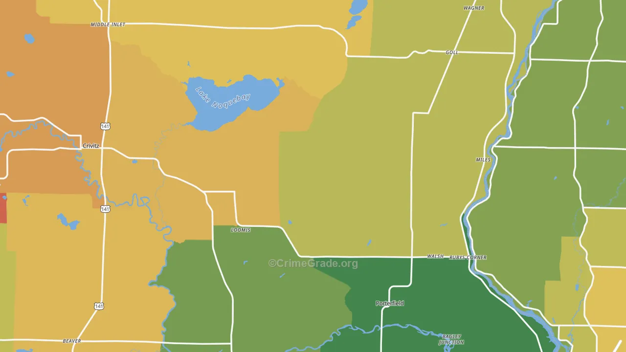 Marinette County, WI Map of Burglary Rates