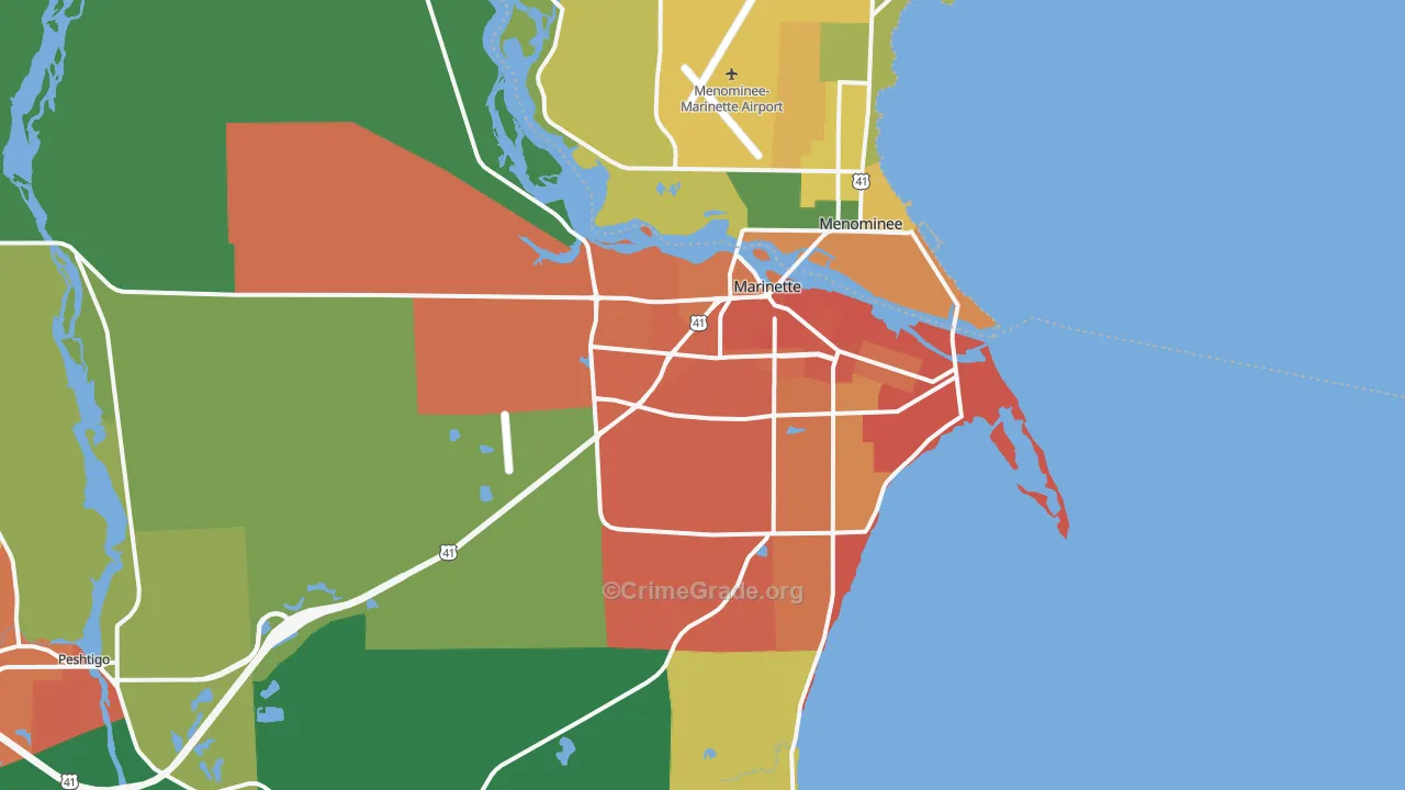 Marinette, WI Map of Burglary Rates