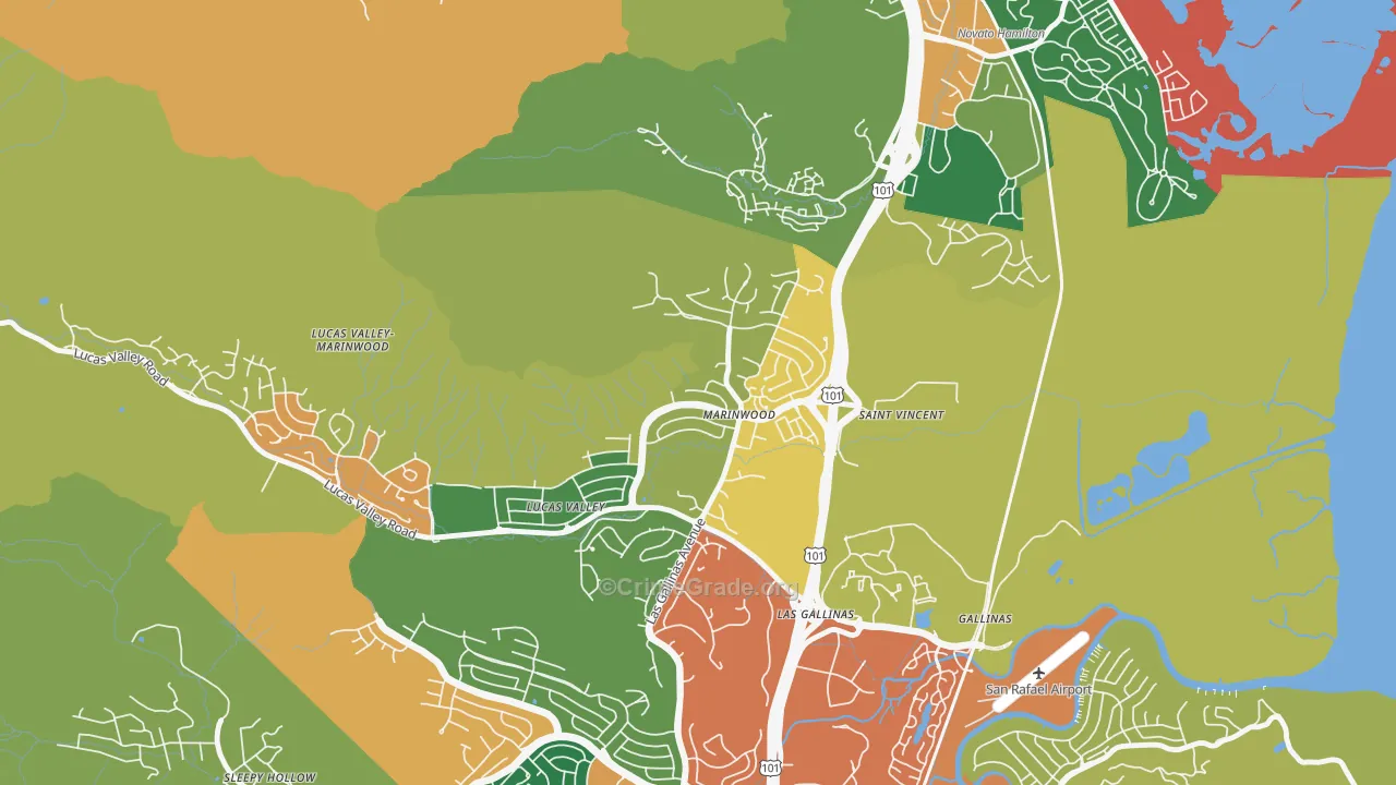 Marinwood, San Rafael, CA Map of Burglary Rates