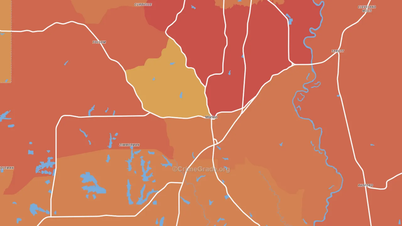 Marion, AL Map of Burglary Rates