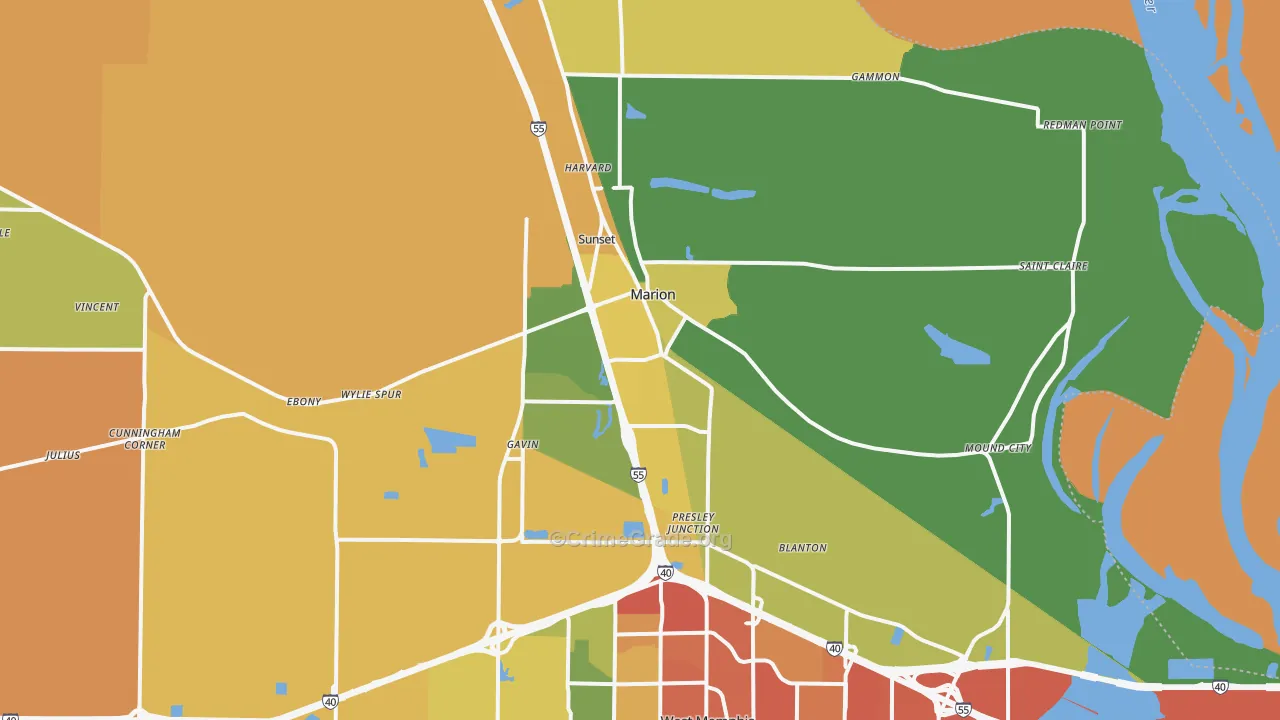 Marion, AR Map of Burglary Rates
