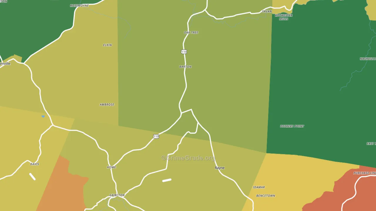 Marion Center, PA Map of Burglary Rates