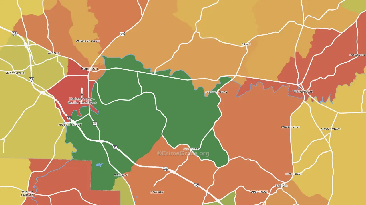 Marion County, AL Map of Burglary Rates