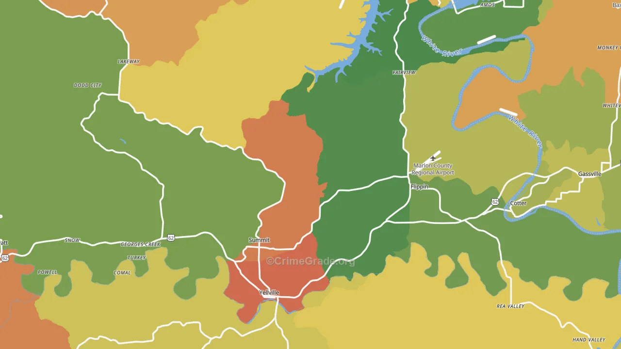 Marion County, AR Map of Burglary Rates