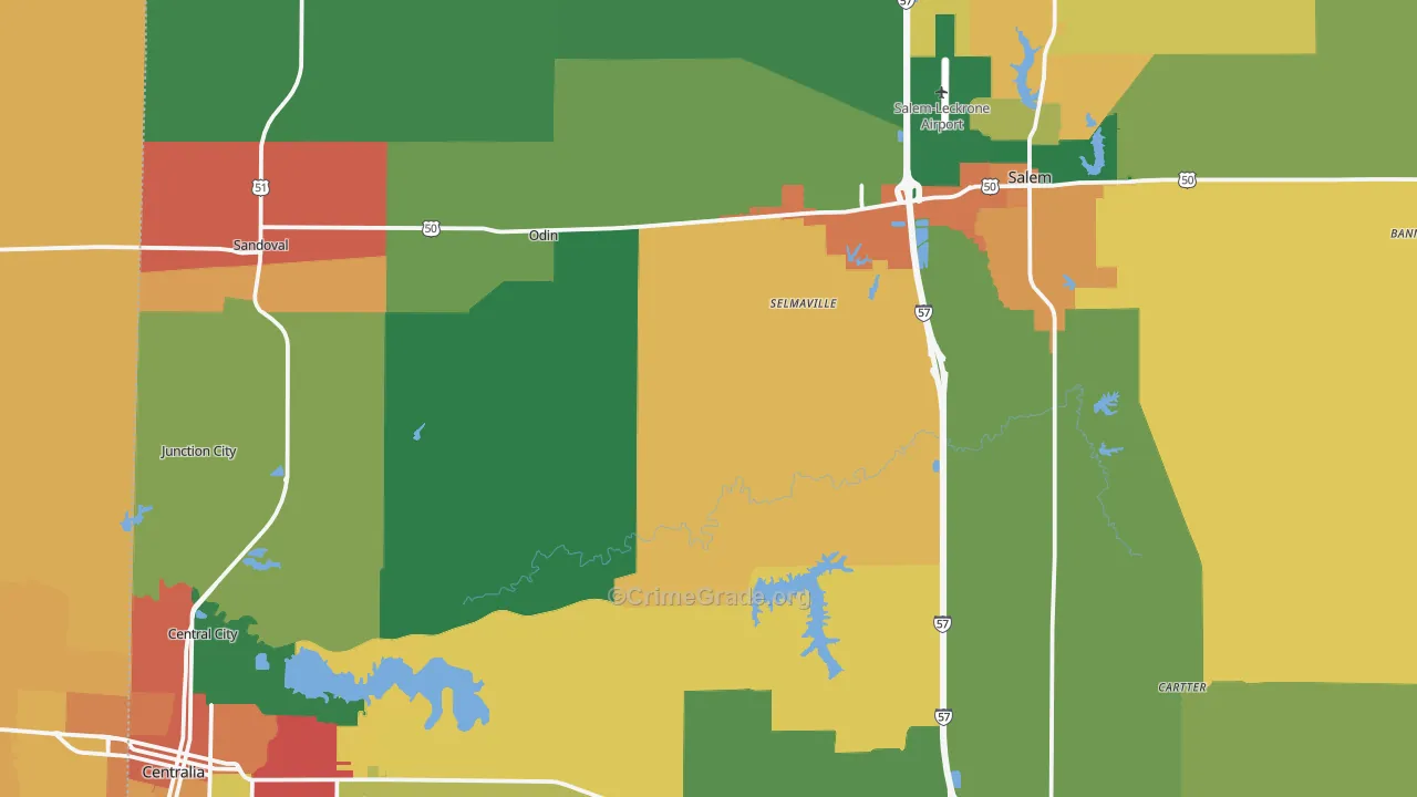Marion County, IL Map of Burglary Rates