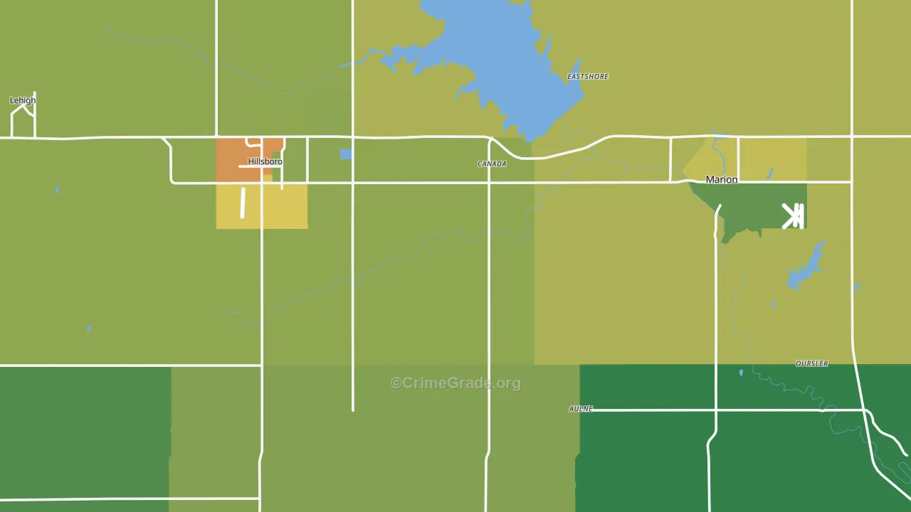 Marion County, KS Map of Burglary Rates