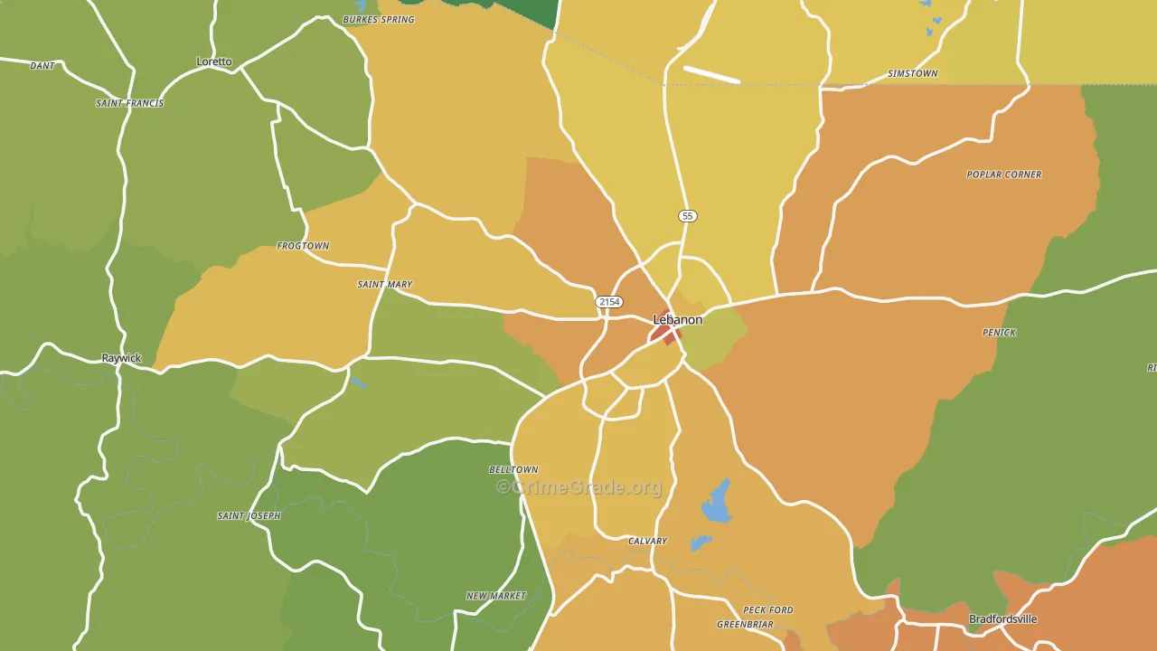 Marion County, KY Map of Burglary Rates