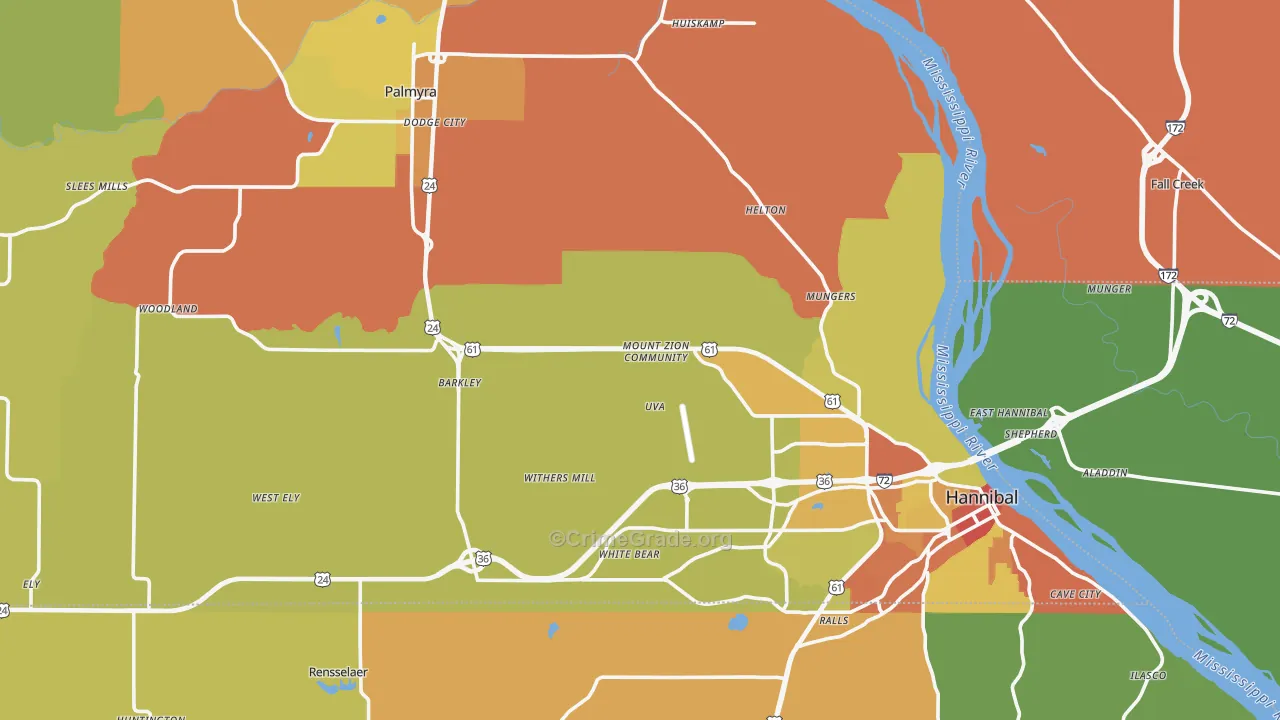 Marion County, MO Map of Burglary Rates