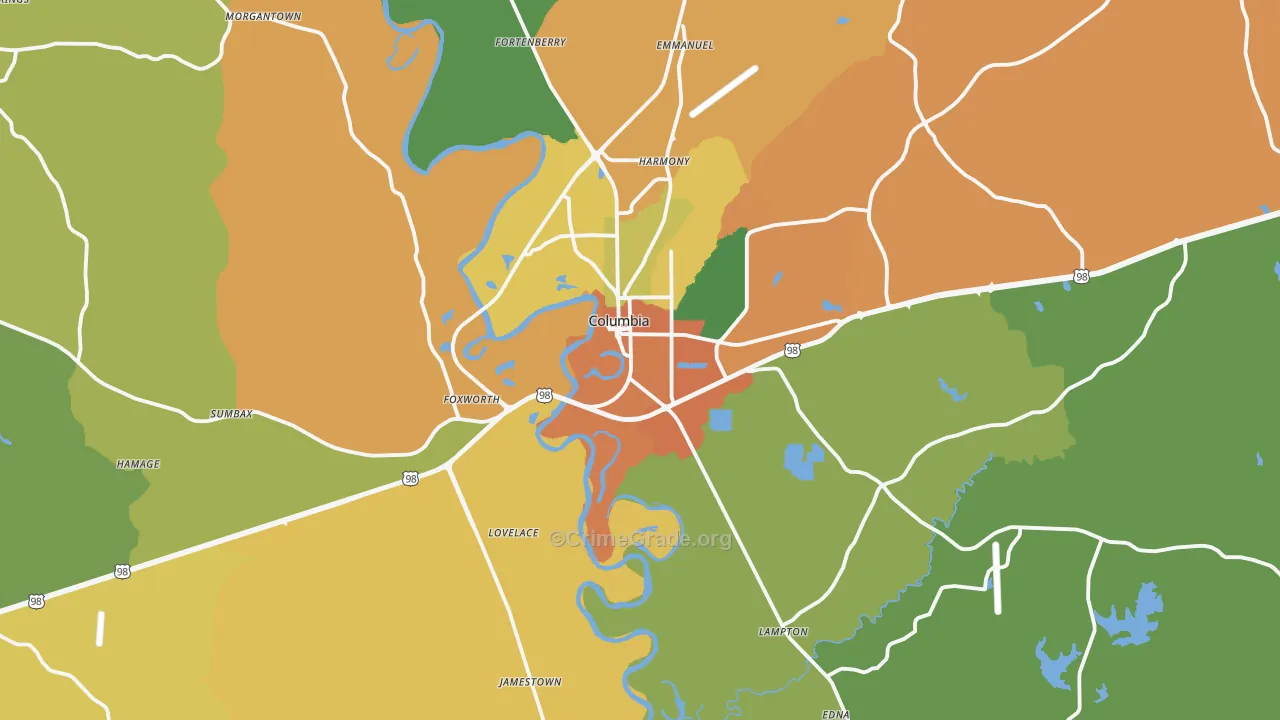 Marion County, MS Map of Burglary Rates