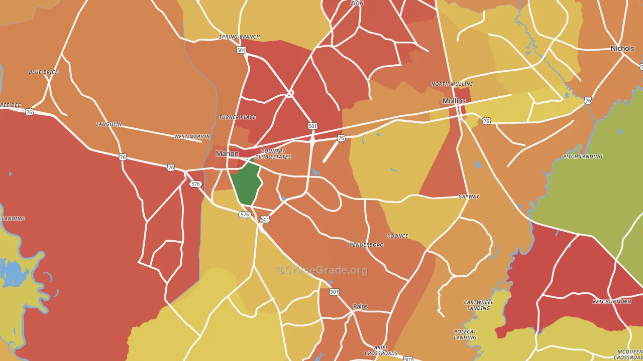 Marion County, SC Map of Burglary Rates