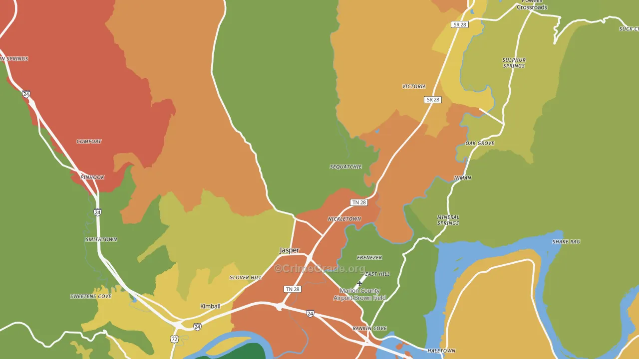 Marion County, TN Map of Burglary Rates