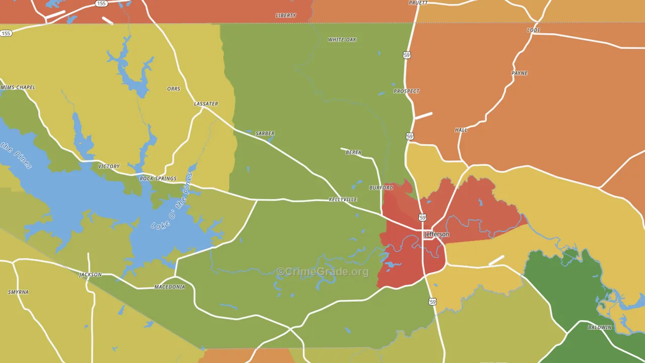 Marion County, TX Map of Burglary Rates