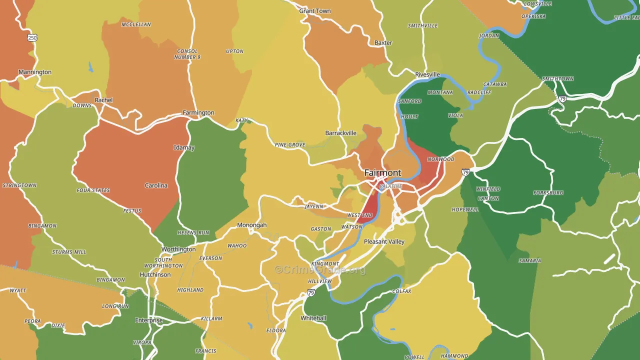 Marion County, WV Map of Burglary Rates