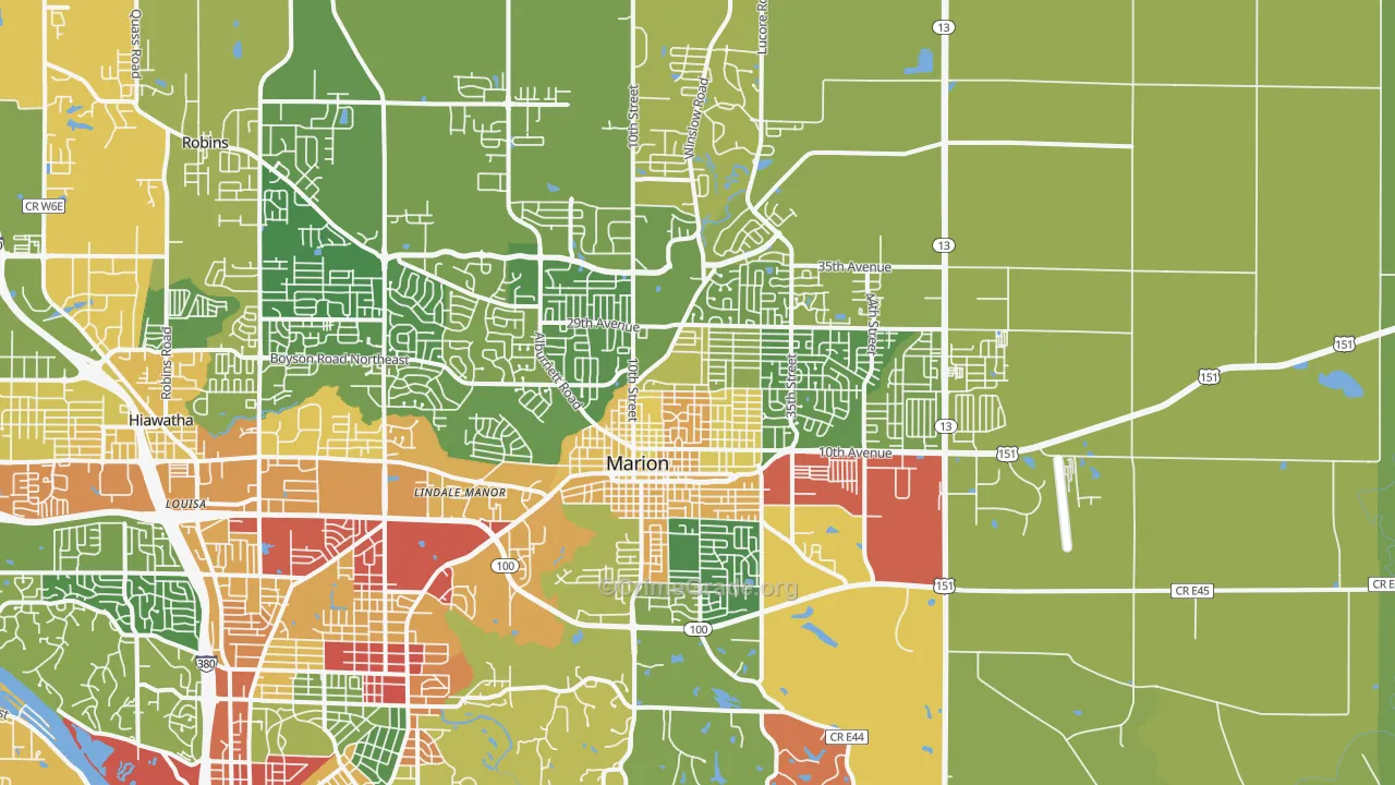 Marion, IA Map of Burglary Rates