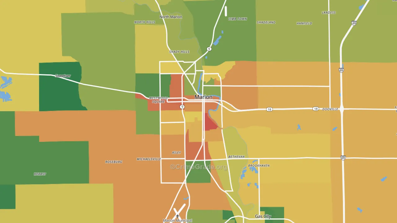 Marion, IN Map of Burglary Rates