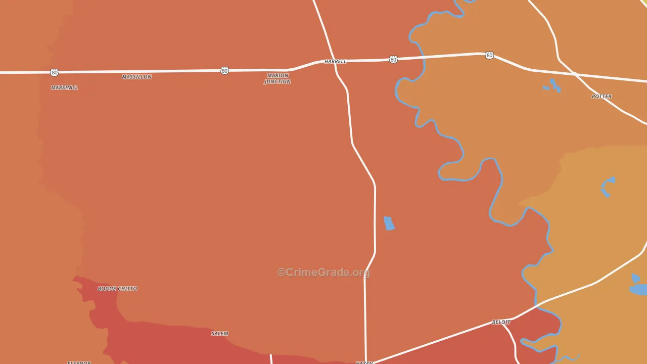 Marion Junction, AL Map of Burglary Rates