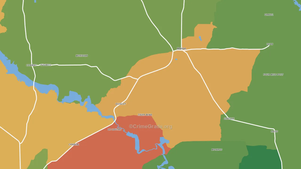 Marion, LA Map of Burglary Rates