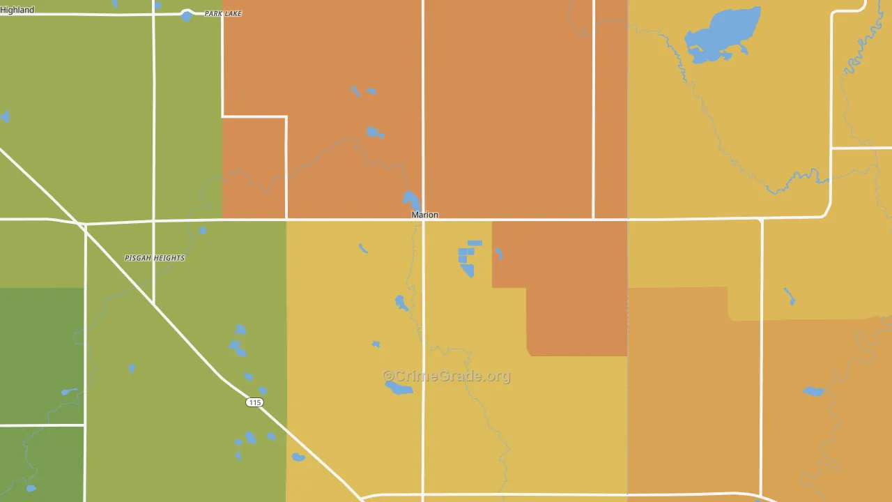Marion, MI Map of Burglary Rates