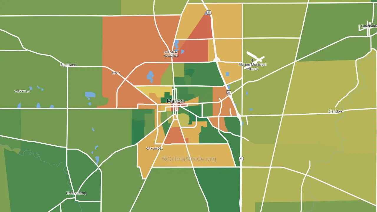 Marion, OH Map of Burglary Rates