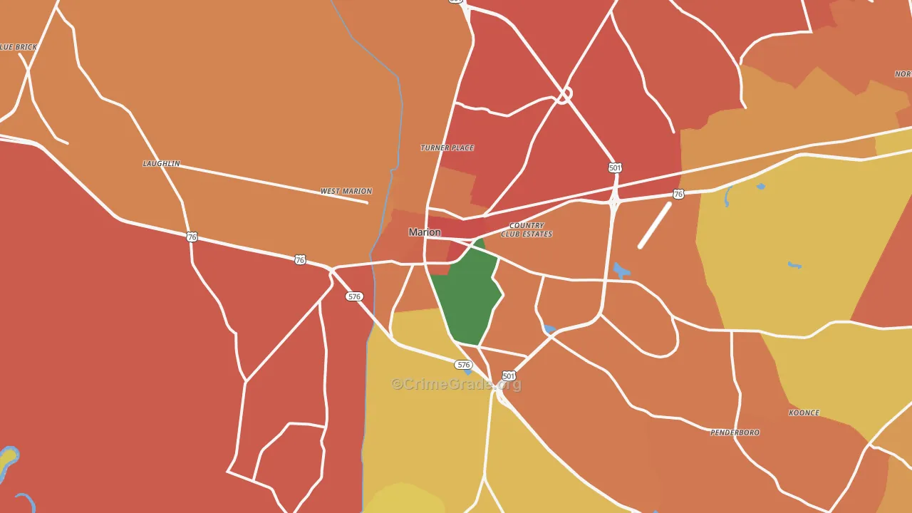 Marion, SC Map of Burglary Rates