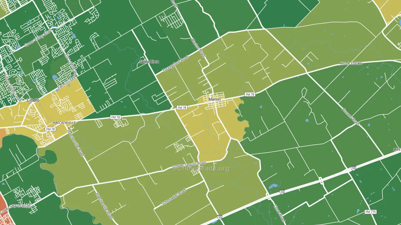 Marion, TX Map of Burglary Rates