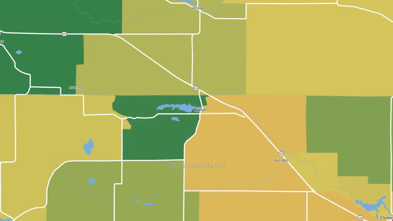 Marion, WI Map of Burglary Rates