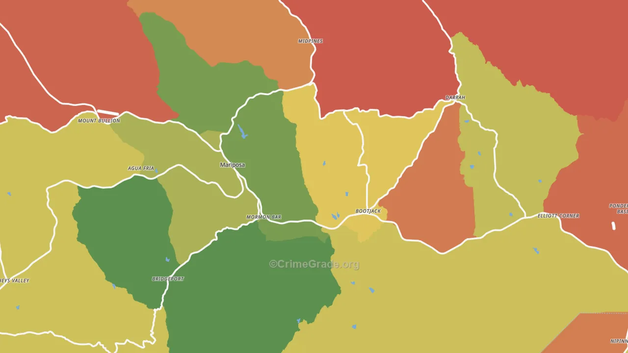 Mariposa, CA Map of Burglary Rates