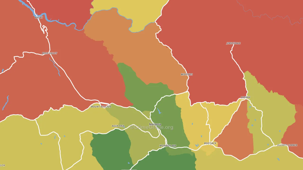 Mariposa County, CA Map of Burglary Rates