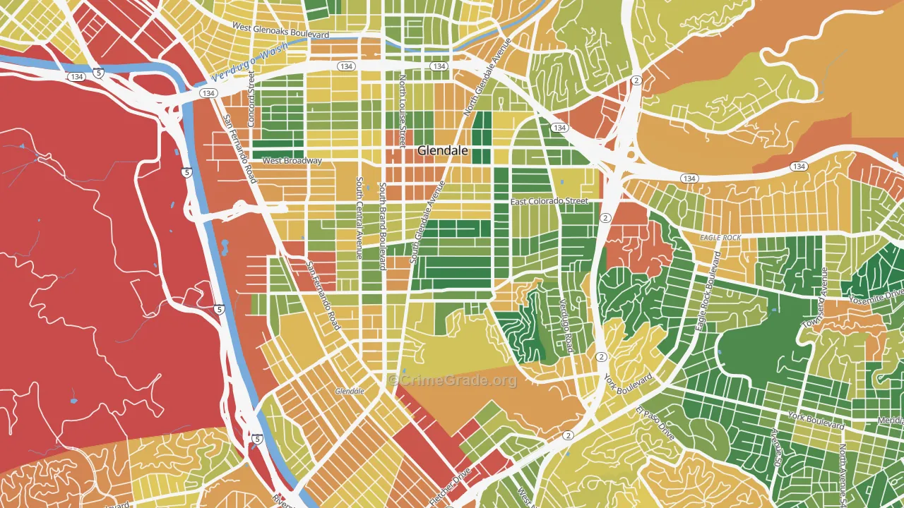 Mariposa, Glendale, CA Map of Burglary Rates