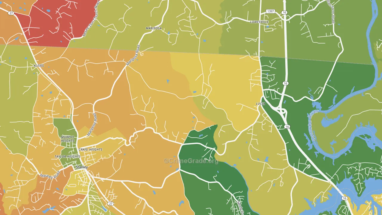 Mariposa, NC Map of Burglary Rates