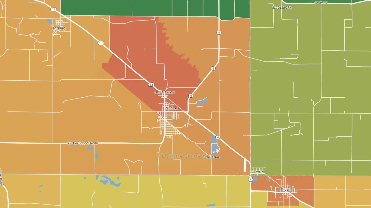 Marissa, IL Map of Burglary Rates