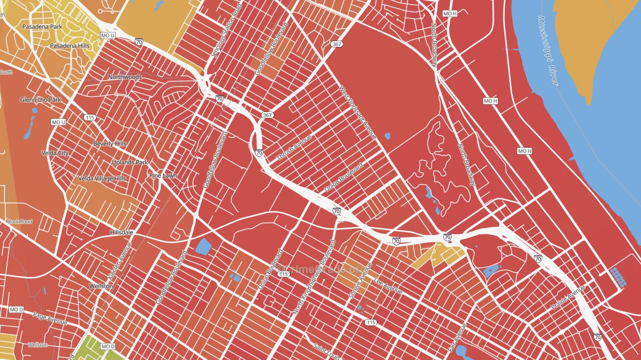 Mark Twain, St. Louis, MO Map of Burglary Rates