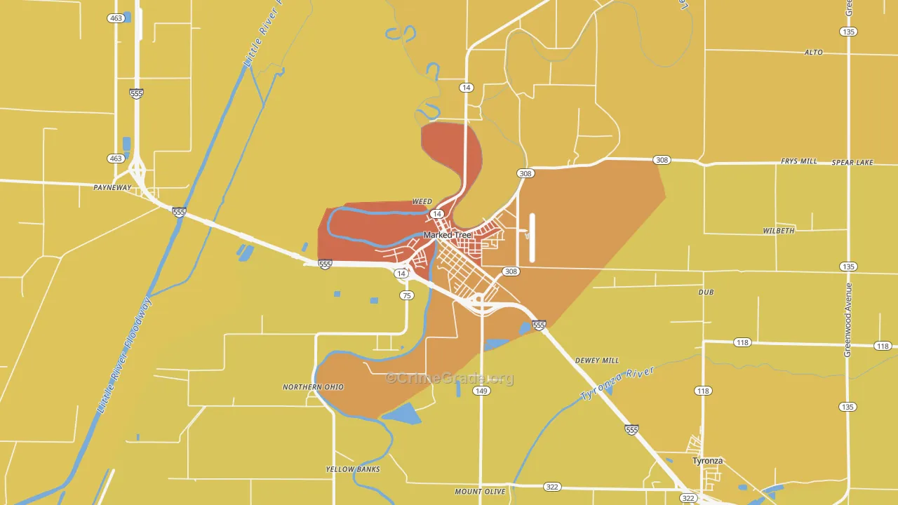 Marked Tree, AR Map of Burglary Rates