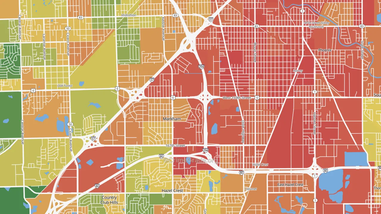 Markham, IL Map of Burglary Rates