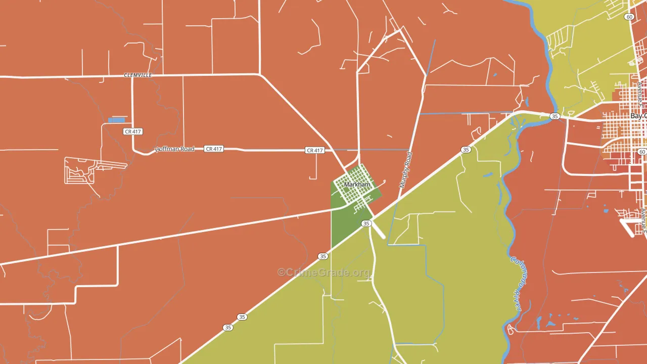 Markham, TX Map of Burglary Rates