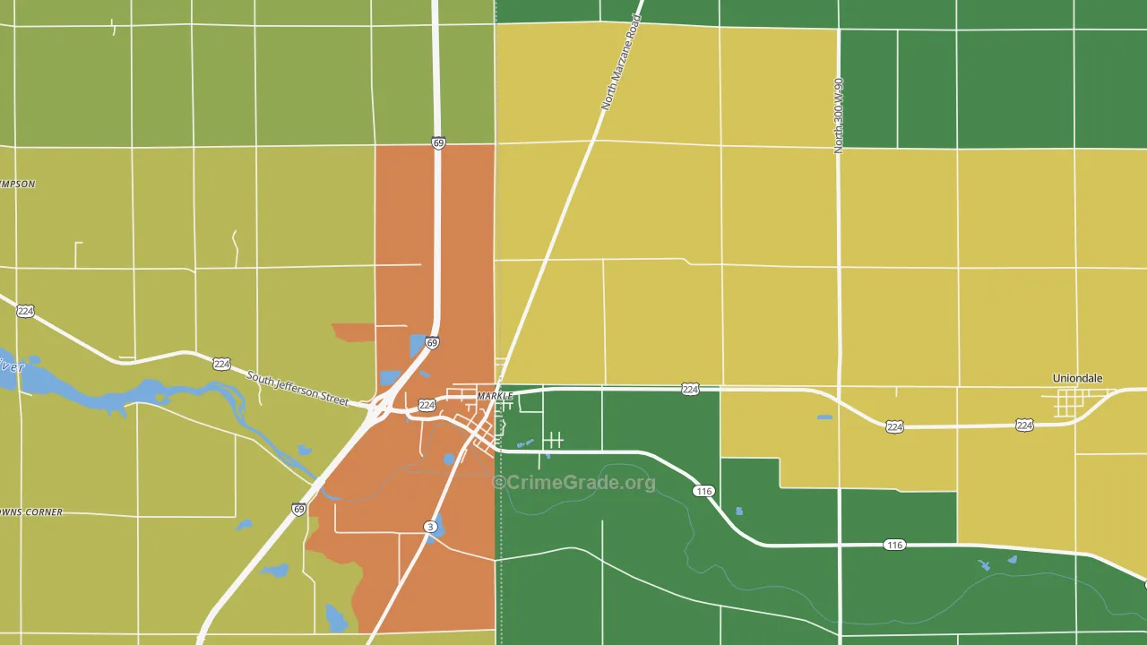 Markle, IN Map of Burglary Rates