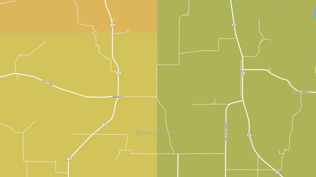 Markley, TX Map of Burglary Rates