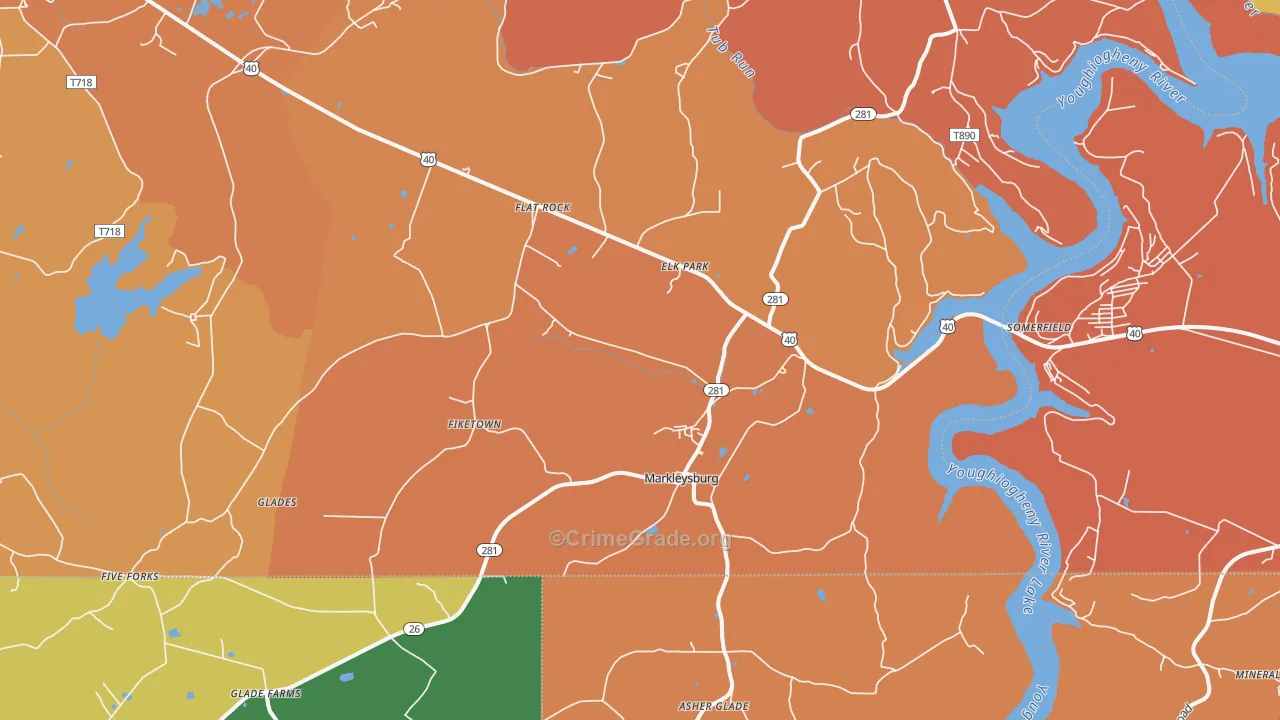 Markleysburg, PA Map of Burglary Rates