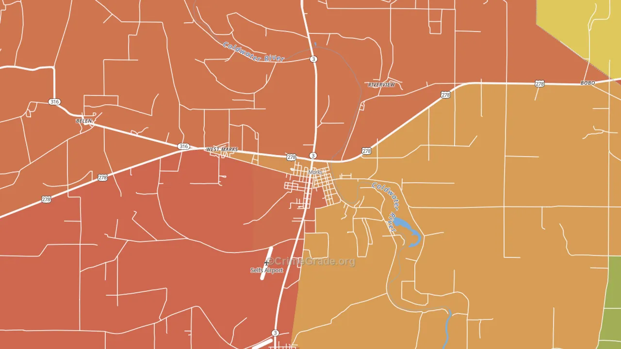 Marks, MS Map of Burglary Rates