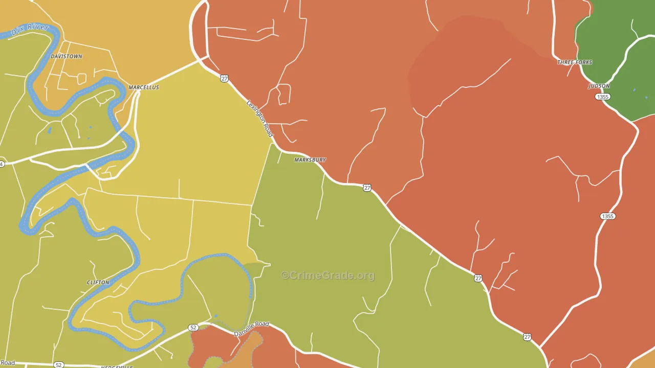 Marksbury, KY Map of Burglary Rates