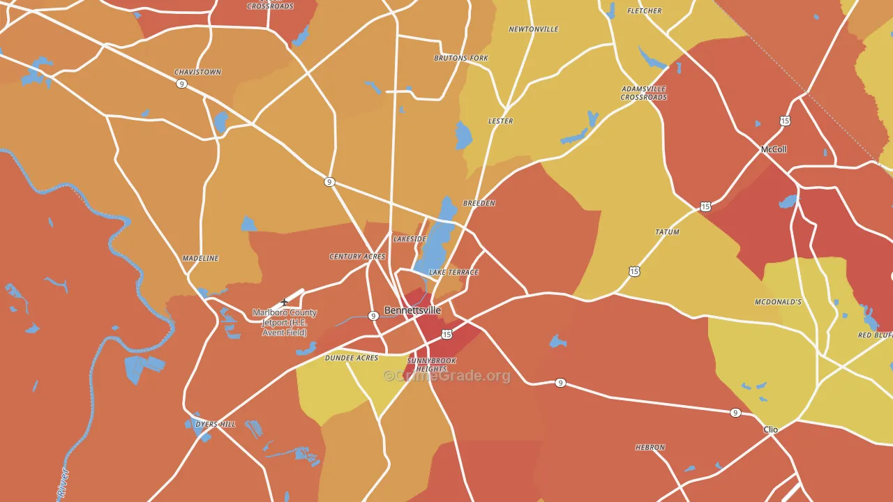 Marlboro County, SC Map of Burglary Rates